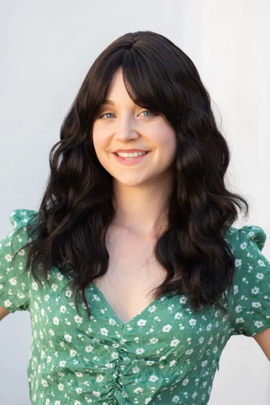 Jet Black Wavy Synthetic Wig with Bangs Giselle sold by Her Wig Closet