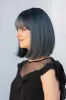 Ash Blue Ombre Straight Synthetic Bob Wig with Bangs Gracie sold by Her Wig Closet