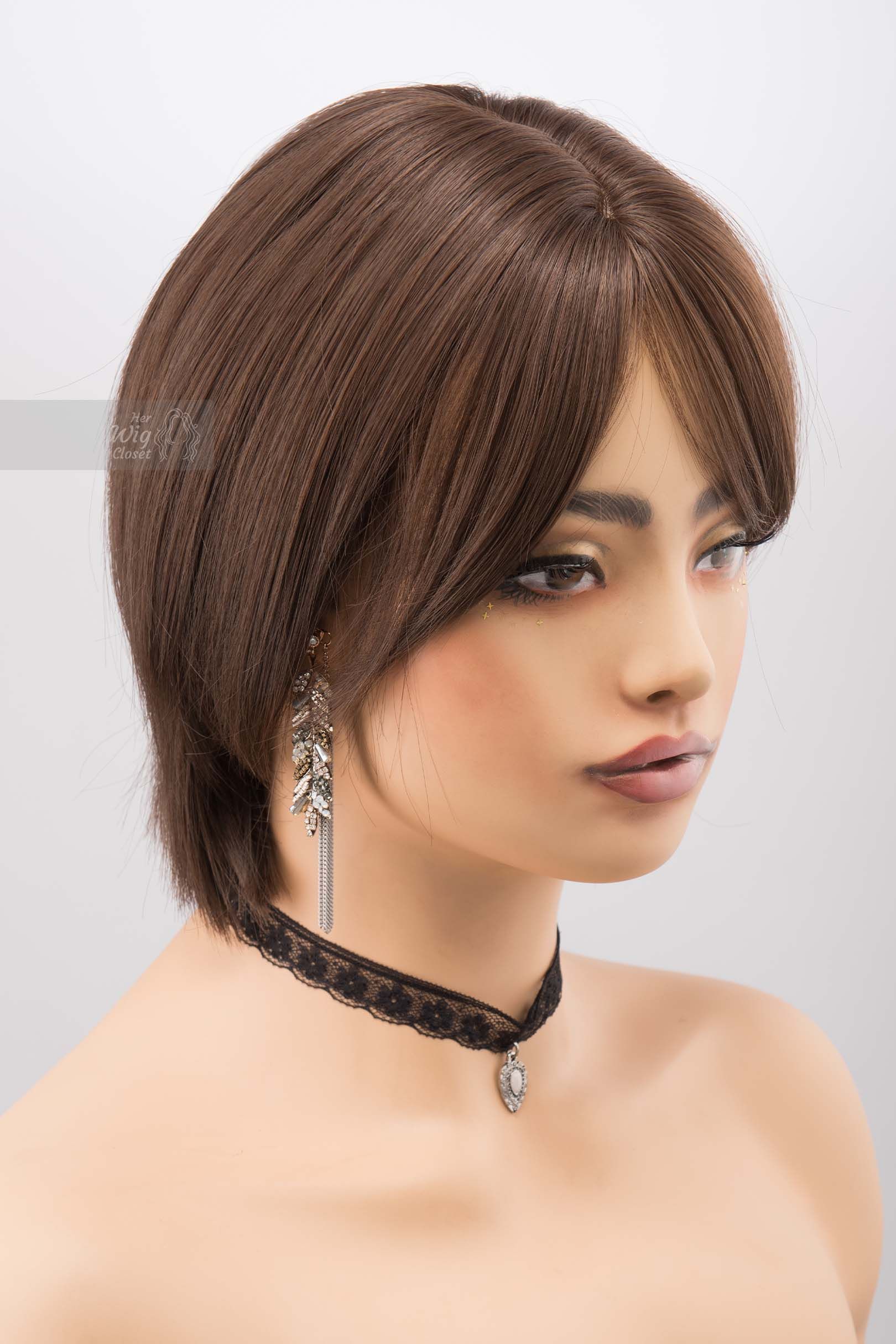 Brunette Short Pixie Cut Dark Brown Wig with Bangs Mina sold by Her Wig Closet