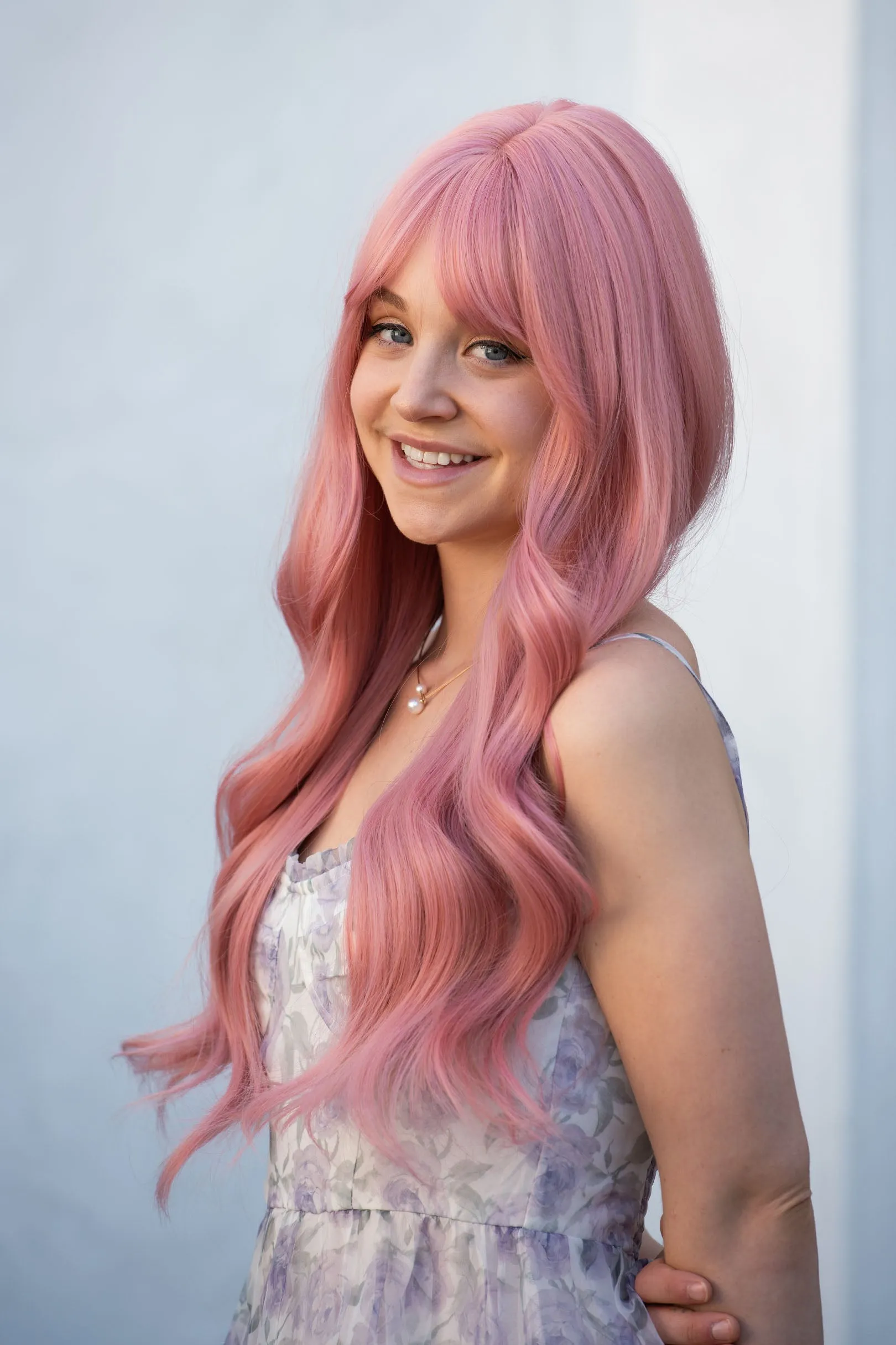 Pink Wavy Synthetic Wig With Bangs Jessica sold by Her Wig Closet product image thumbnail 5