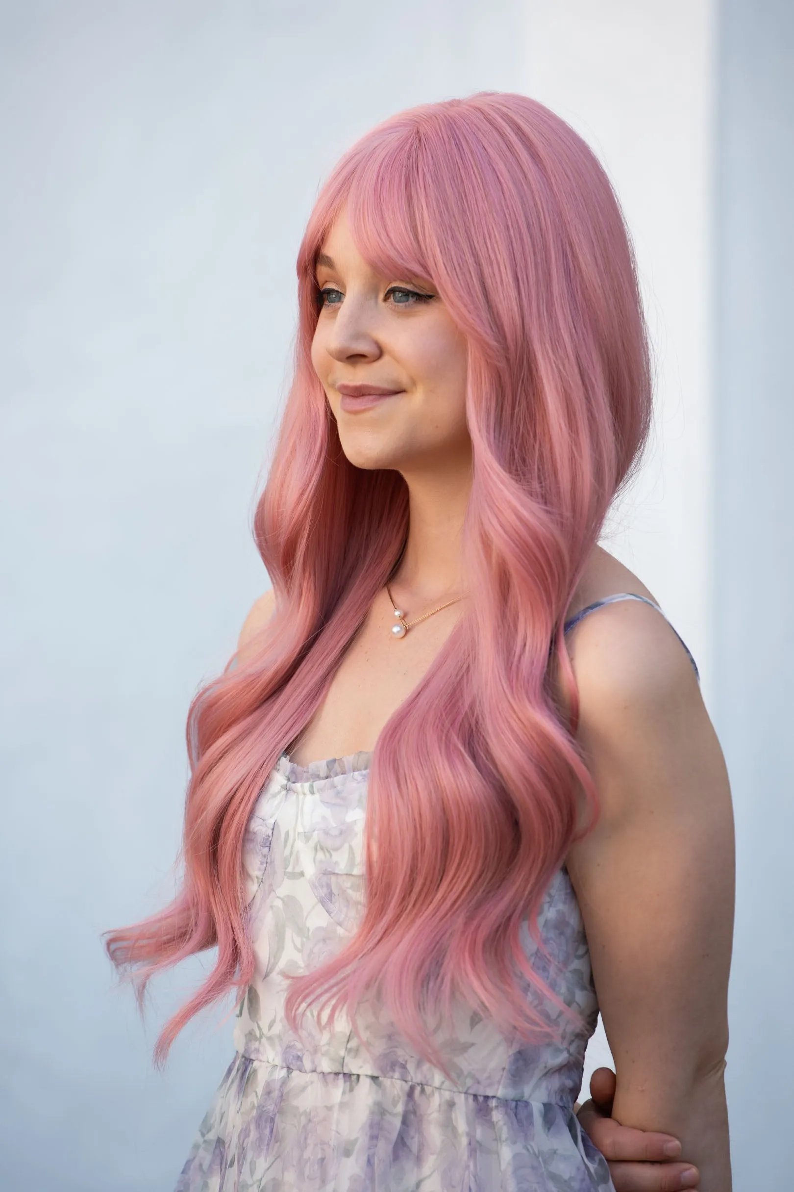 Pink Wavy Synthetic Wig With Bangs Jessica sold by Her Wig Closet product image thumbnail 4