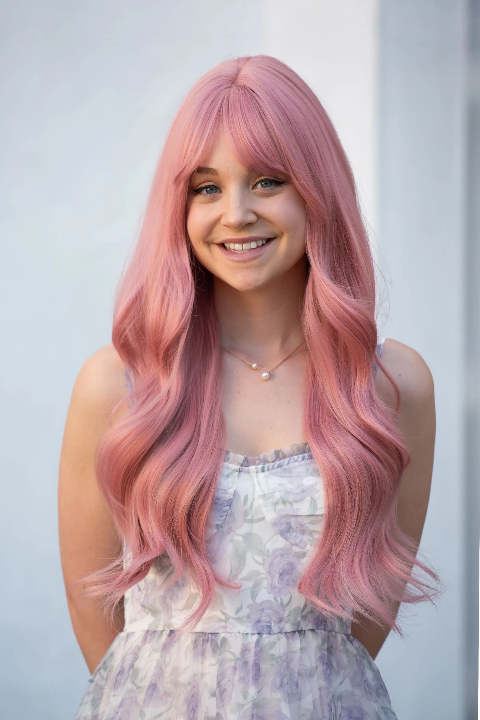 Pink Wavy Synthetic Wig With Bangs Jessica sold by Her Wig Closet