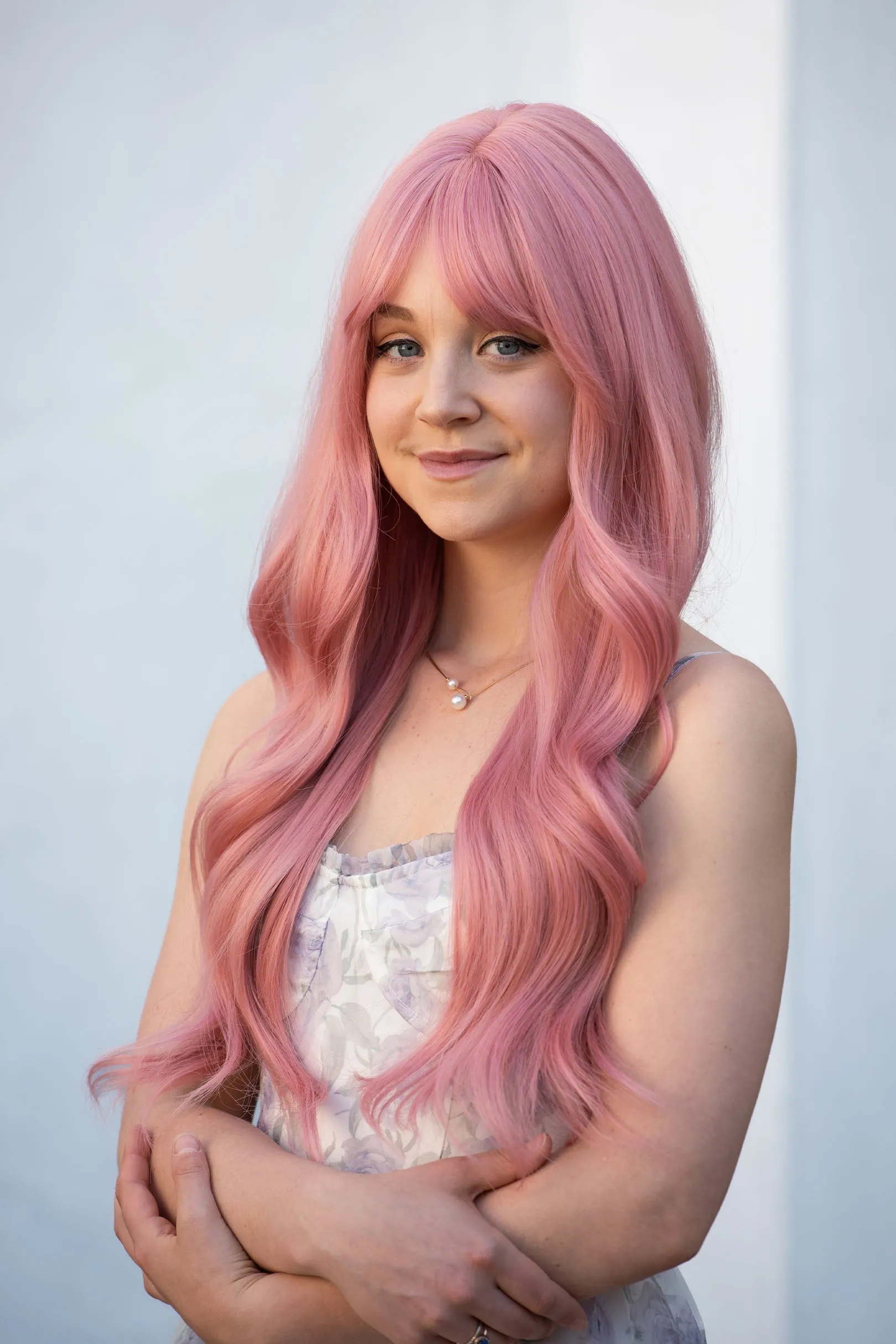 Pink Wavy Synthetic Wig With Bangs Jessica sold by Her Wig Closet product image thumbnail 3