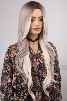 Multi Grey with White Blonde Highlight Ombre Wig with Long Wavy Hair Herwigcloset Astrid sold by Her Wig Closet