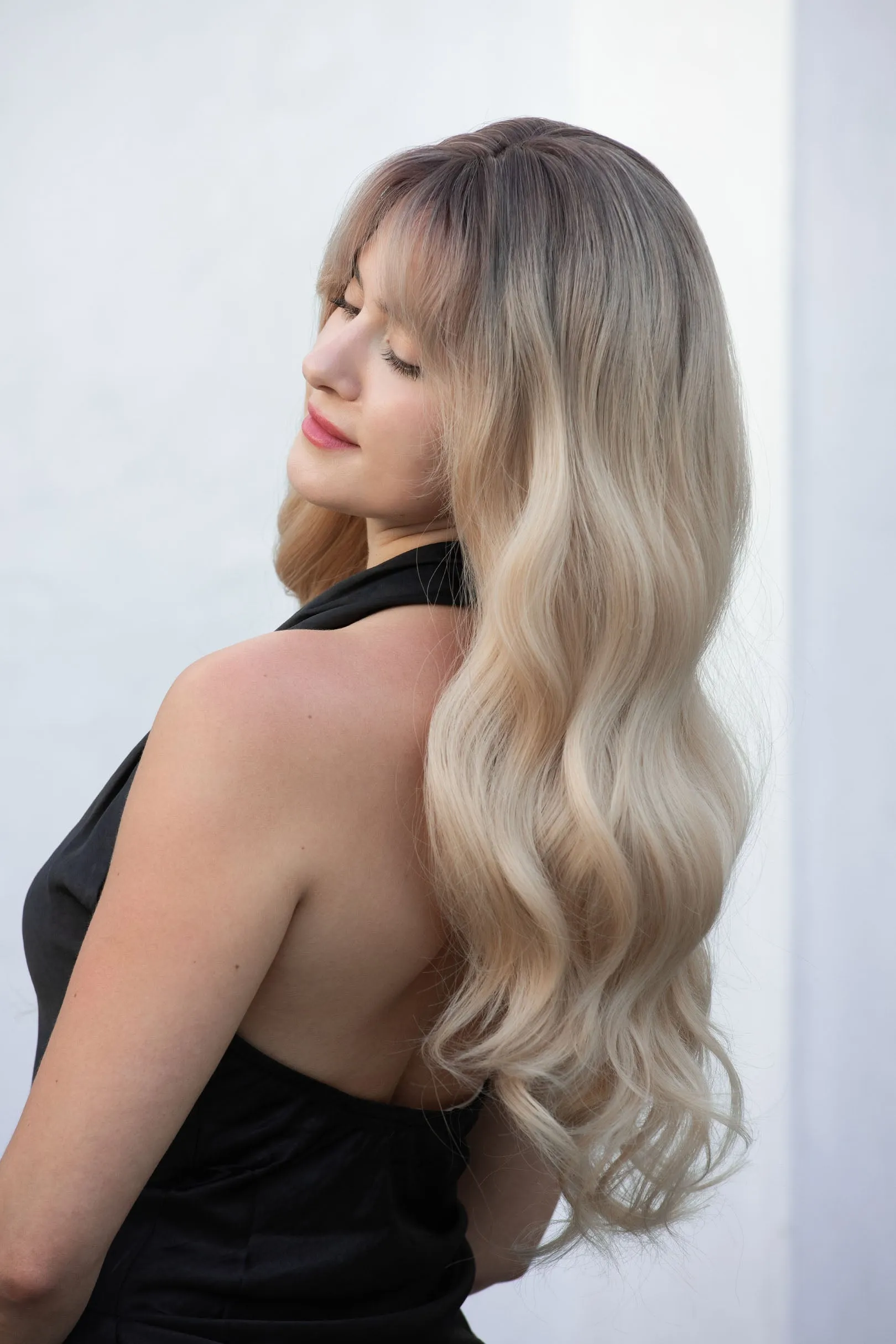 Light Blonde Wig with Bangs Long Wavy Wig with Dark Roots Kenna sold by Her Wig Closet product image thumbnail 2