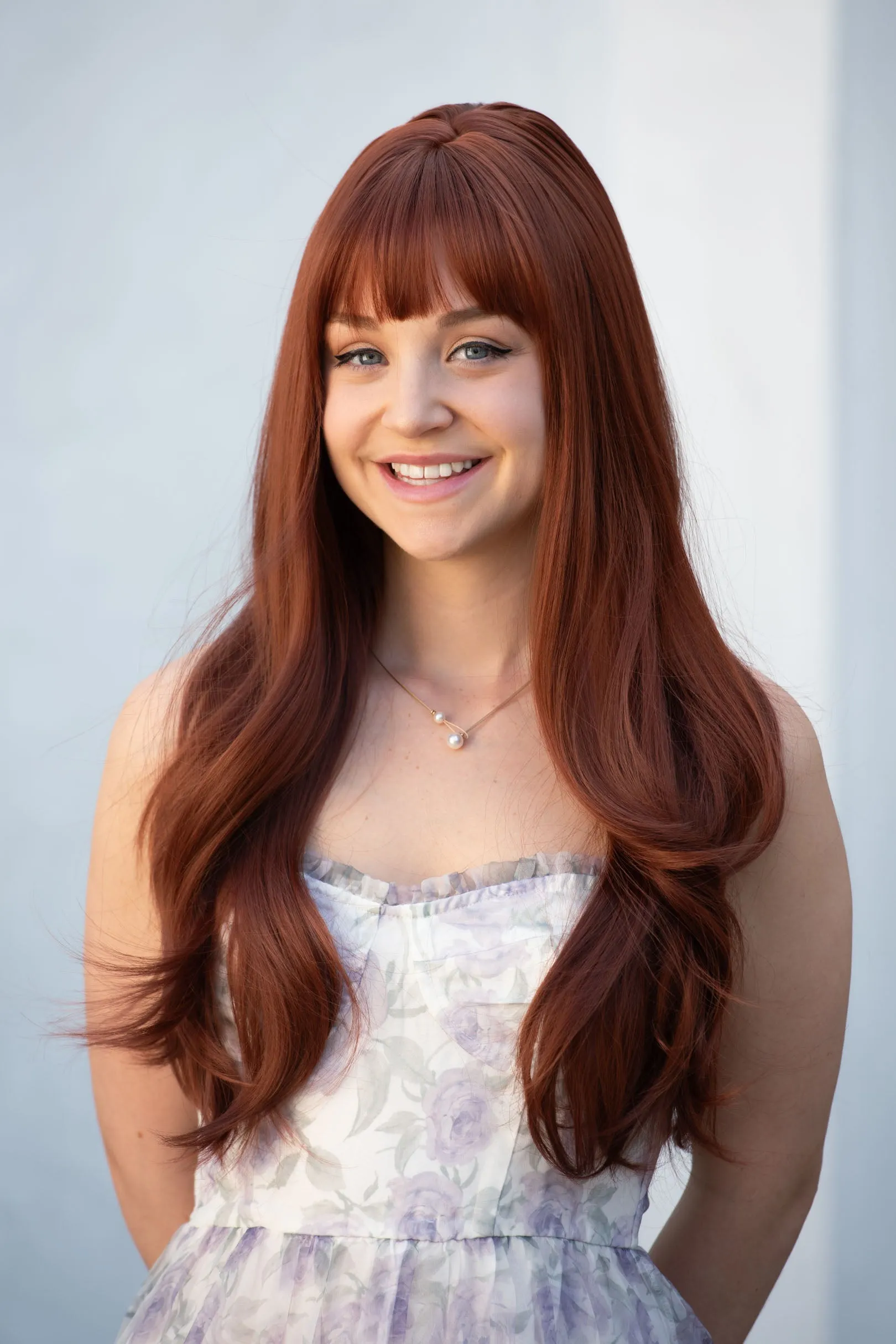 Auburn Ginger Wavy Synthetic Wig with Bangs Akane sold by Her Wig Closet