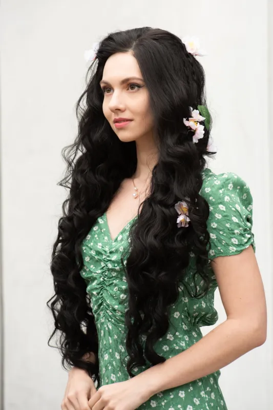 Natural Black Wig 13" X 6" Large Base Lace Front Wig 32 inches Wavy Long Wig Cosplay Witcher Yennefer Wig Halloween Costume Wig Maxwell sold by Her Wig Closet