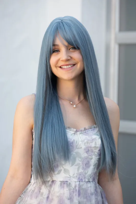Ash Blue Straight Synthetic Wig with Bangs Erio sold by Her Wig Closet