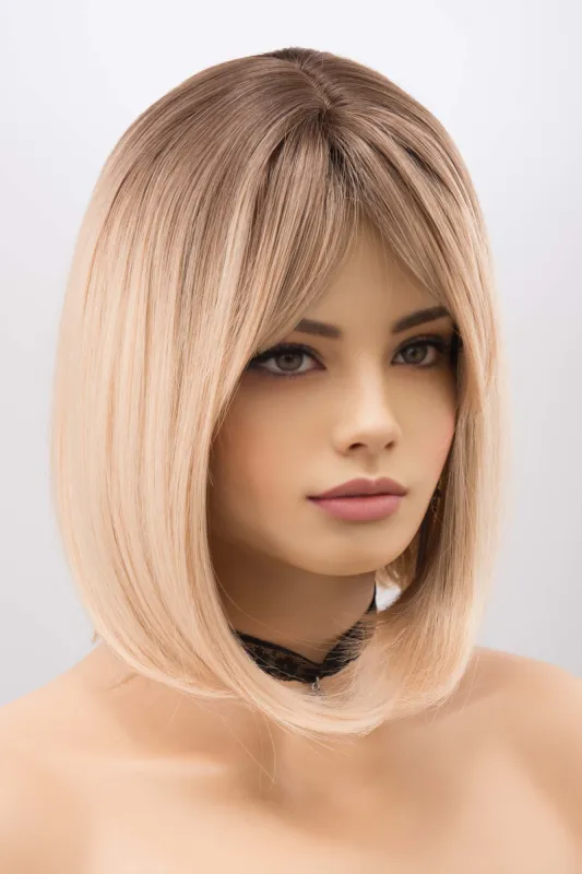 Creamy Golden Blonde Ombre Short Bob Wig with Bangs Kamila sold by Her Wig Closet