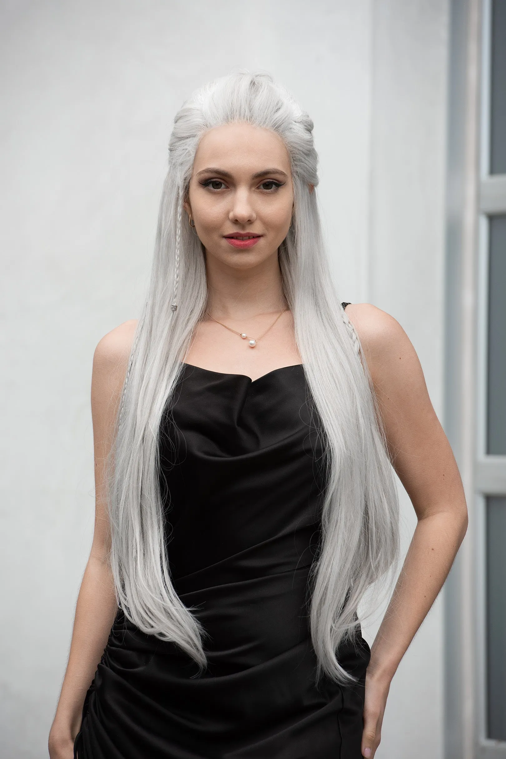 Pearl White Wig Icy Silver Wig White Silver Drag Wig White Blonde Wig White Cosplay Lace Front Wig White Drag Queen Wig Odella sold by Her Wig Closet product image thumbnail 2