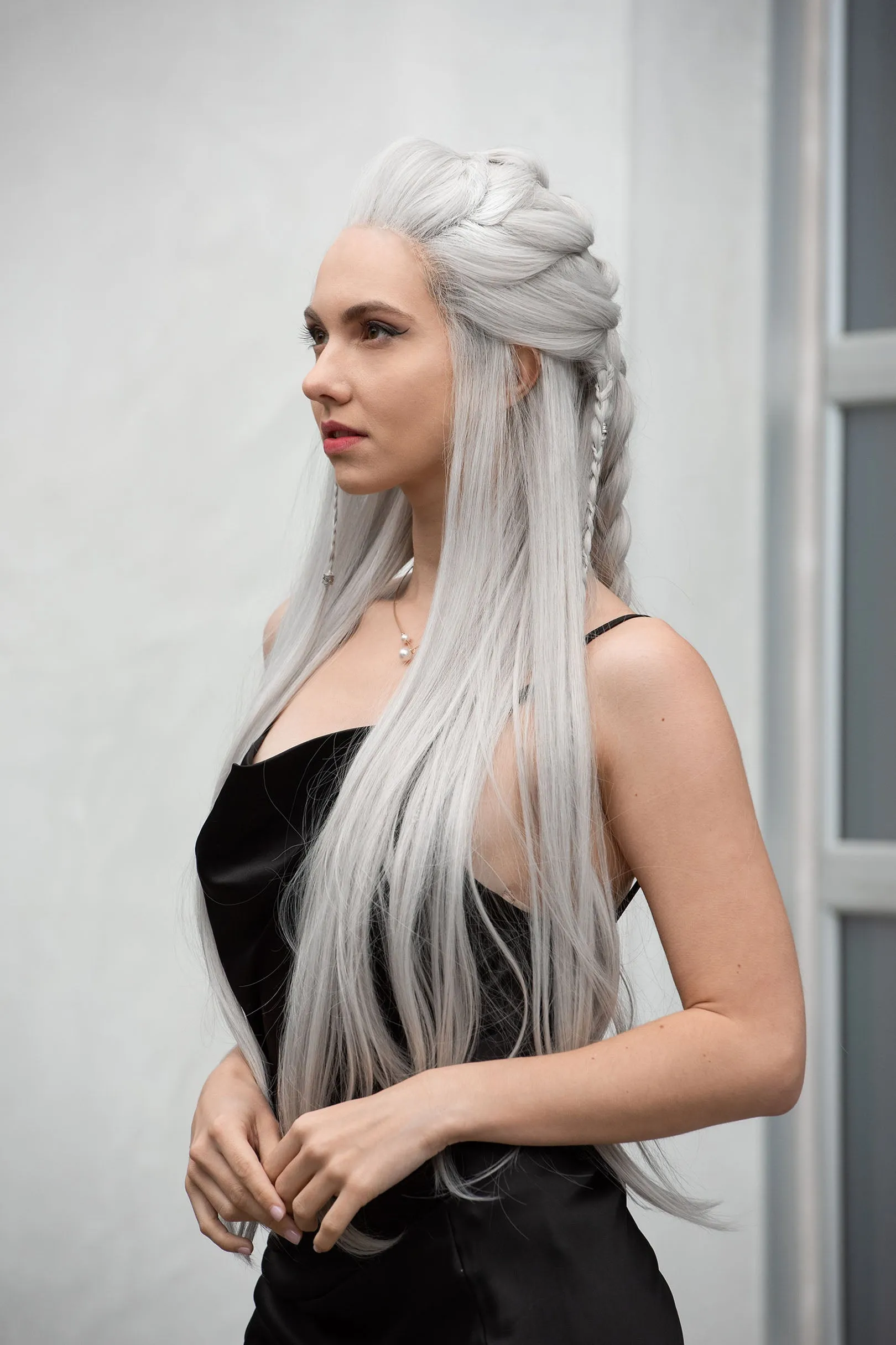 Pearl White Wig Icy Silver Wig White Silver Drag Wig White Blonde Wig White Cosplay Lace Front Wig White Drag Queen Wig Odella sold by Her Wig Closet product image thumbnail 4
