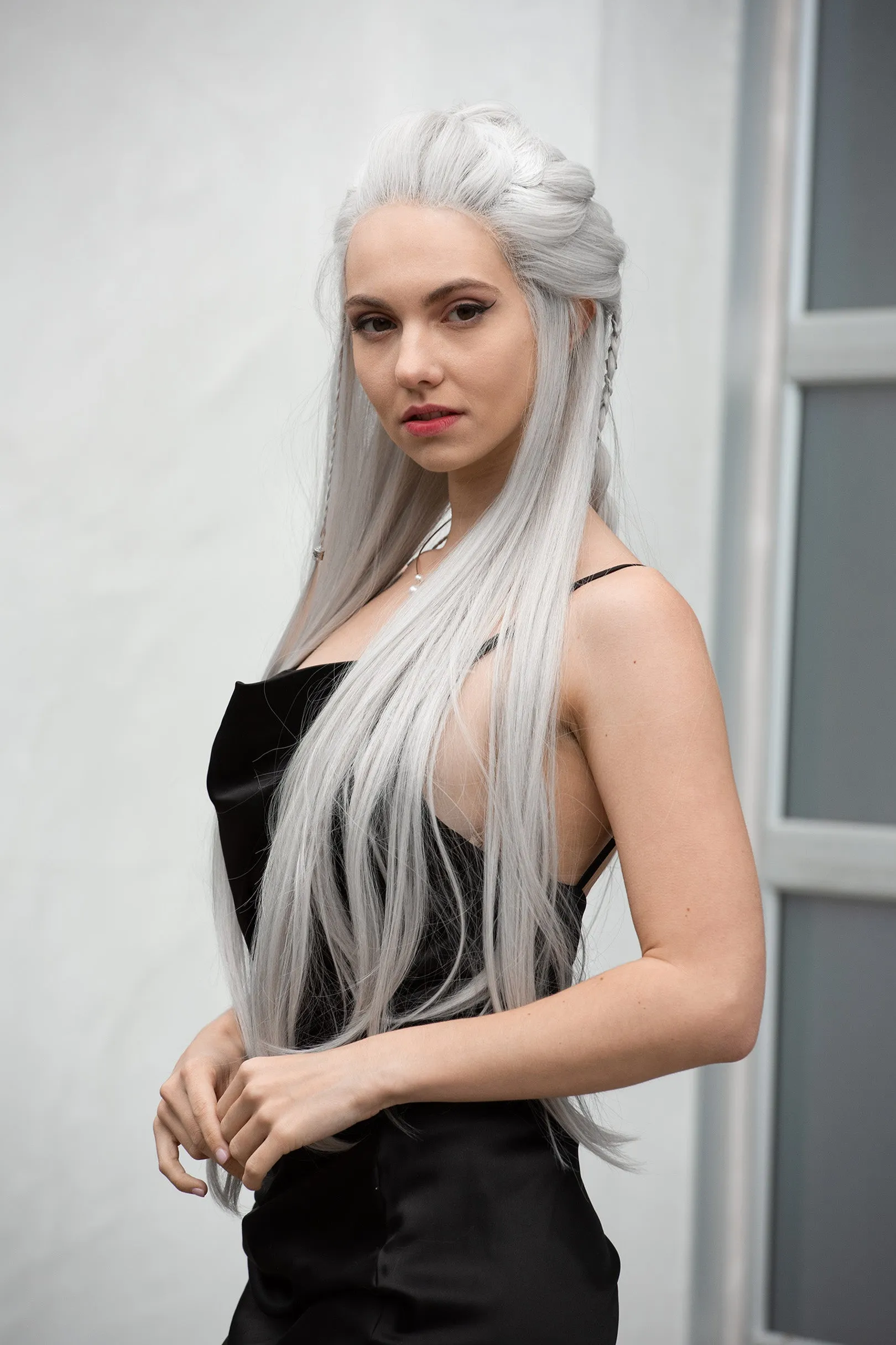 Pearl White Wig Icy Silver Wig White Silver Drag Wig White Blonde Wig White Cosplay Lace Front Wig White Drag Queen Wig Odella sold by Her Wig Closet product image thumbnail 3