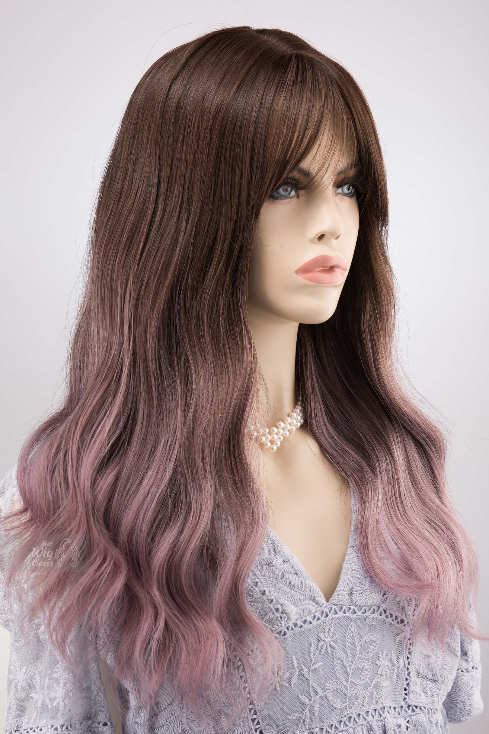 Brown Purple Ombre Wavy Wig with Bangs Synthetic Wig Lilian sold by Her Wig Closet product image thumbnail 6