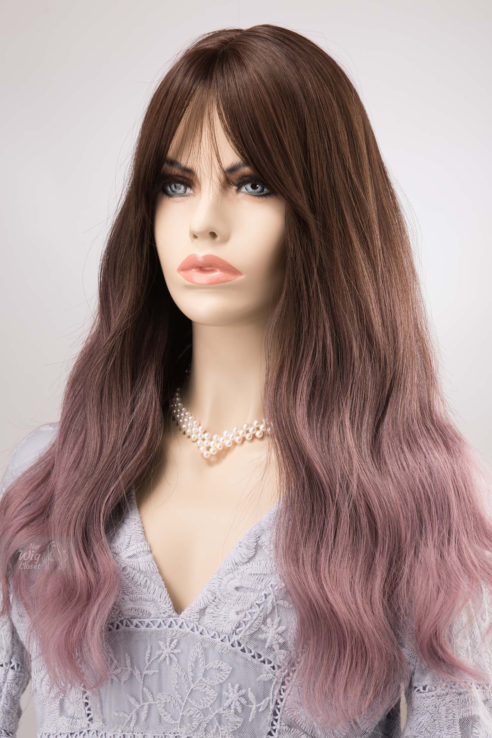 Brown Purple Ombre Wavy Wig with Bangs Synthetic Wig Lilian sold by Her Wig Closet product image thumbnail 4