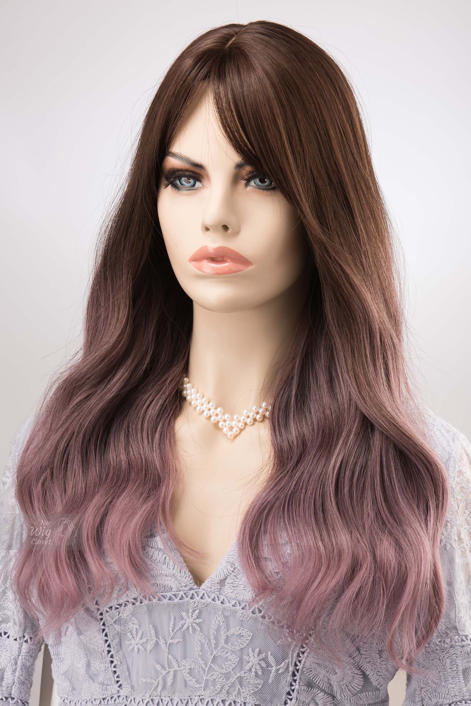Brown Purple Ombre Wavy Wig with Bangs Synthetic Wig Lilian sold by Her Wig Closet product image thumbnail 2