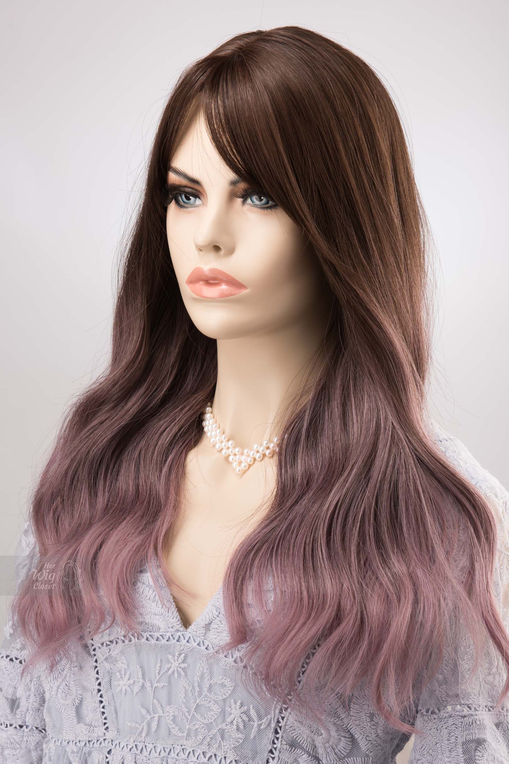 Brown Purple Ombre Wavy Wig with Bangs Synthetic Wig Lilian sold by Her Wig Closet product image thumbnail 5