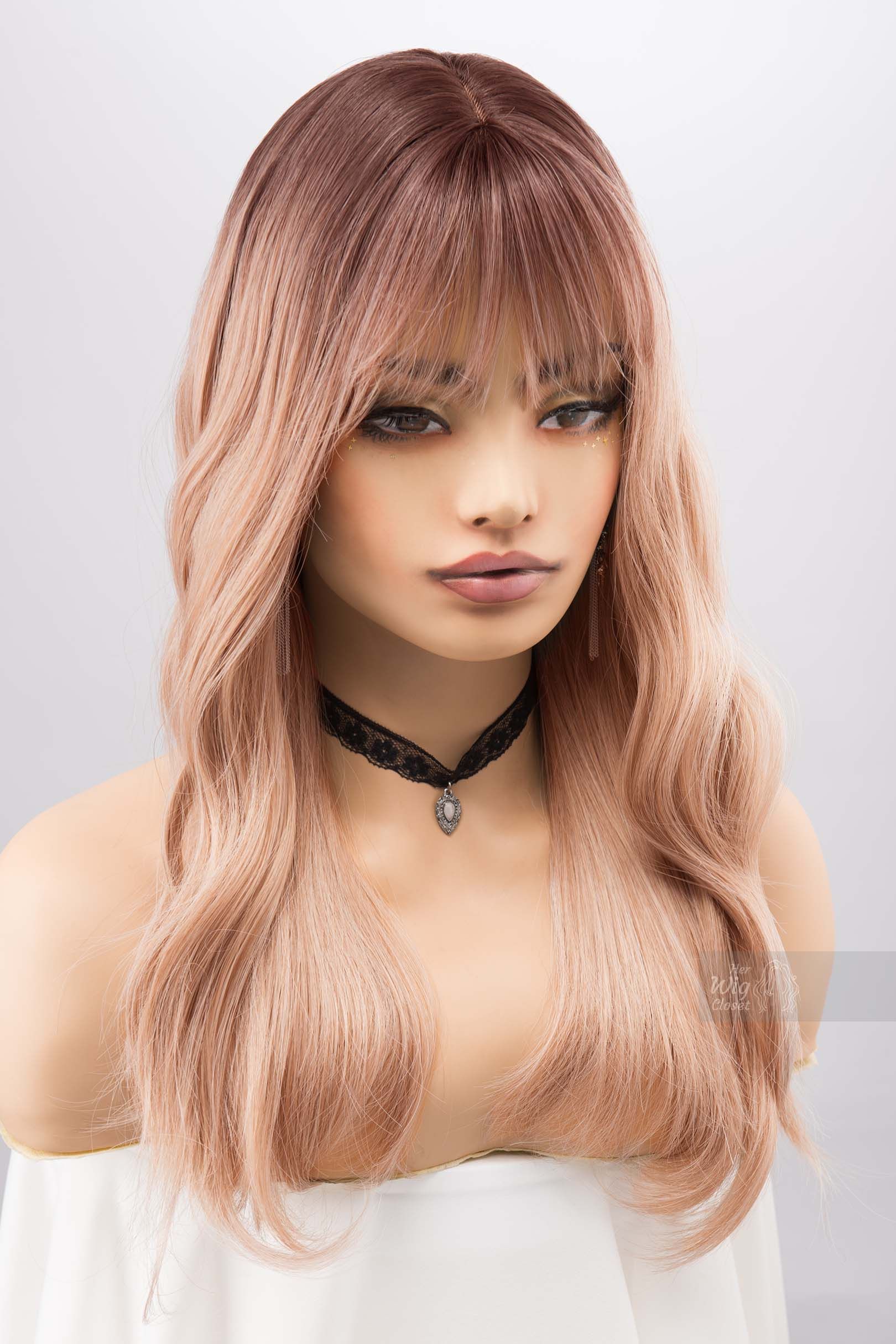 Ash Peach Ombre Blonde Wig with Bangs Kayce sold by Her Wig Closet
