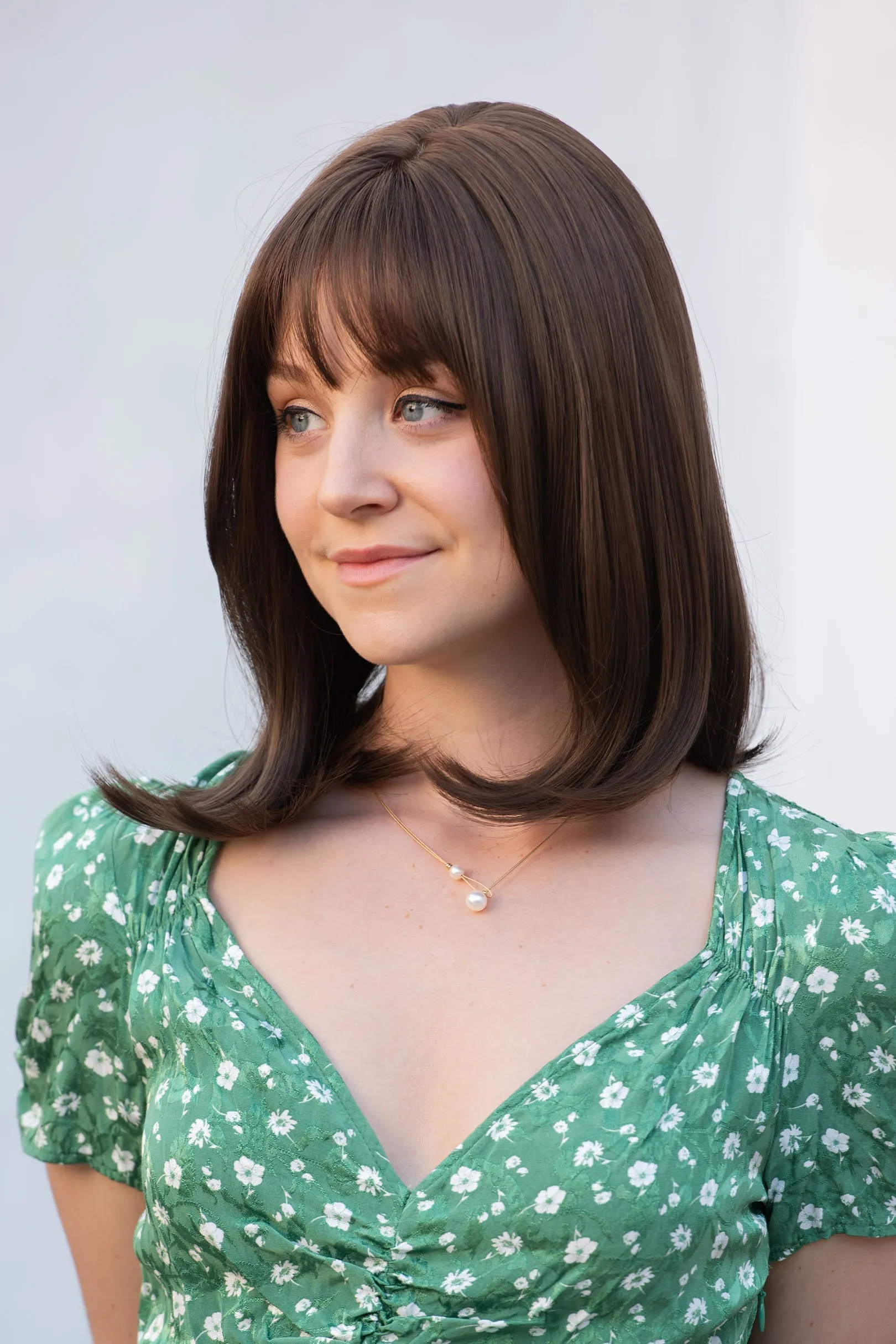 Ash Brown Synthetic Bob Wig with Bangs Reese sold by Her Wig Closet product image thumbnail 2