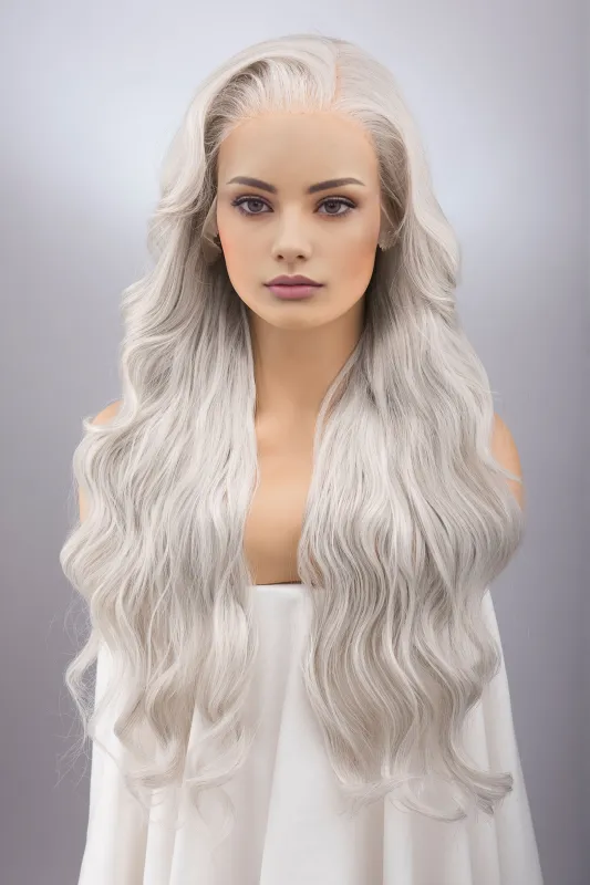 Silver Grey Wavy Large Lace Front Wig Oslo sold by Her Wig Closet
