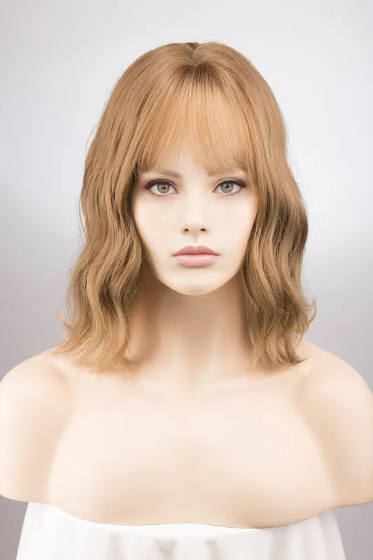 Honey Blonde Wavy Bob Wig with Bangs Mackenzie sold by Her Wig Closet