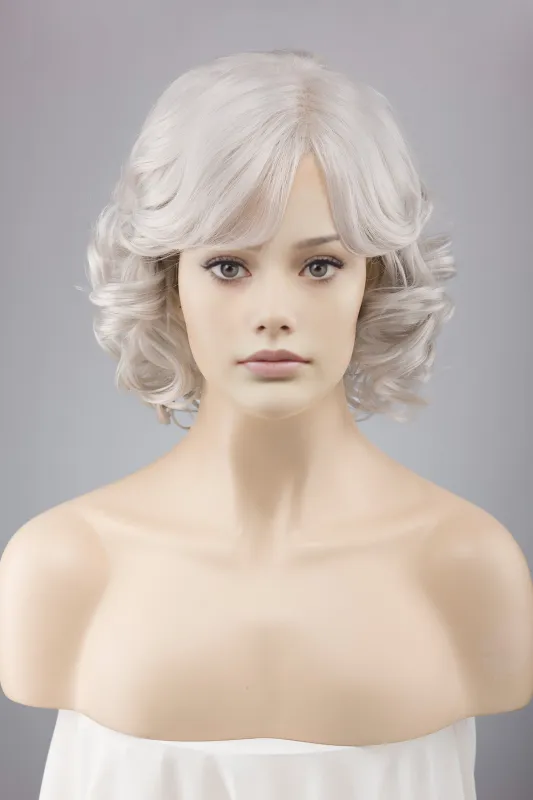 Ash Grey Side Part Wavy Curly Short Bob Wig with Bangs Octavia sold by Her Wig Closet