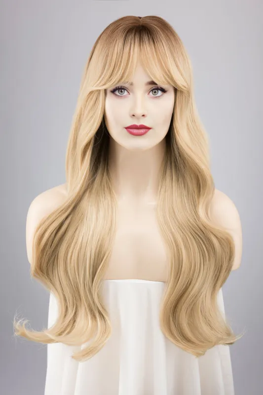 Long Wavy Blonde Wig With Bangs Rina sold by Her Wig Closet