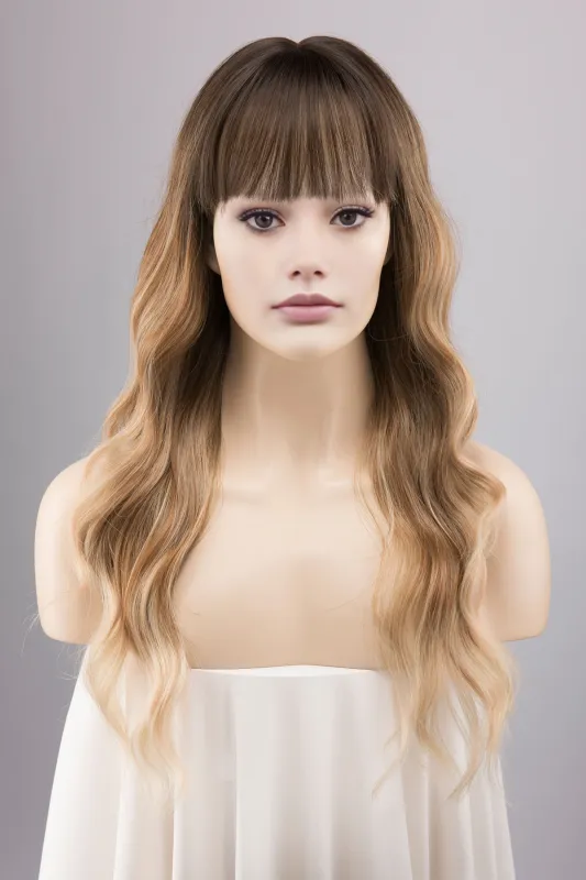 Dark Roots Ash Blonde Wavy Wig with Bangs Briana sold by Her Wig Closet