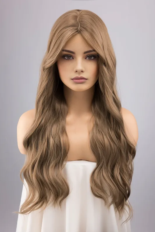Ash Brown Long Wavy Wig with Bangs Samara sold by Her Wig Closet