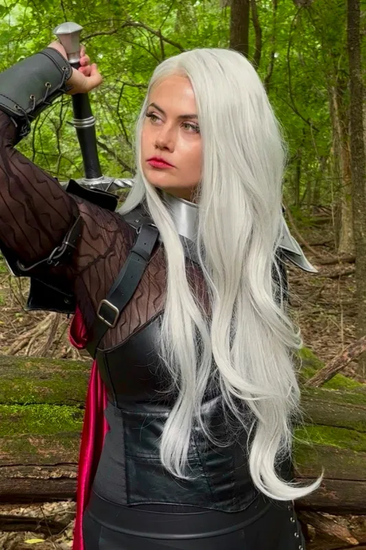 Pearl White Icy Silver Gray Straight Lace Top Synthetic Wig Manon Odella sold by Her Wig Closet