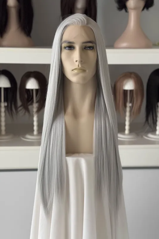Silver Grey Long Straight Lace Front Wig Bjorn made by Her Wig Closet