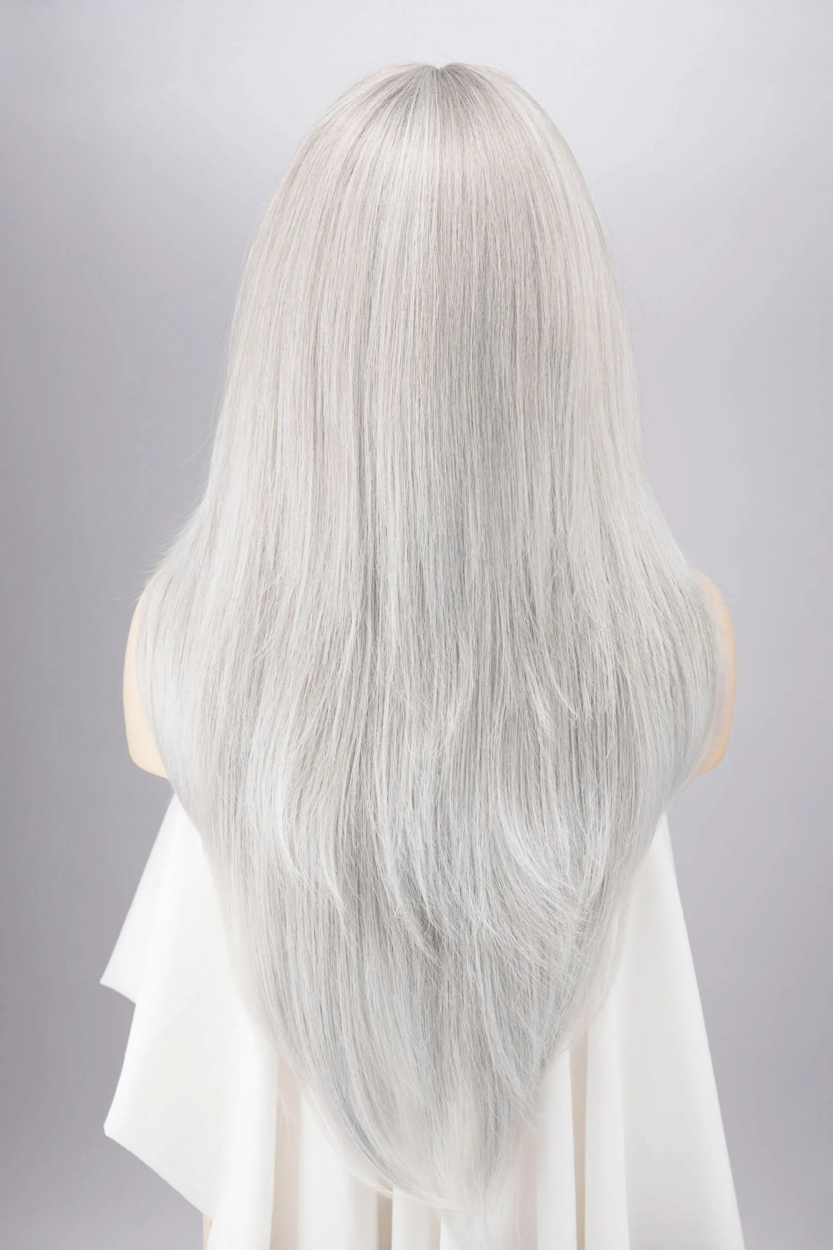 Silver White Straight Lace Front Synthetic Wig with Curtain Bangs Onida Silver sold by Her Wig Closet product image thumbnail 4