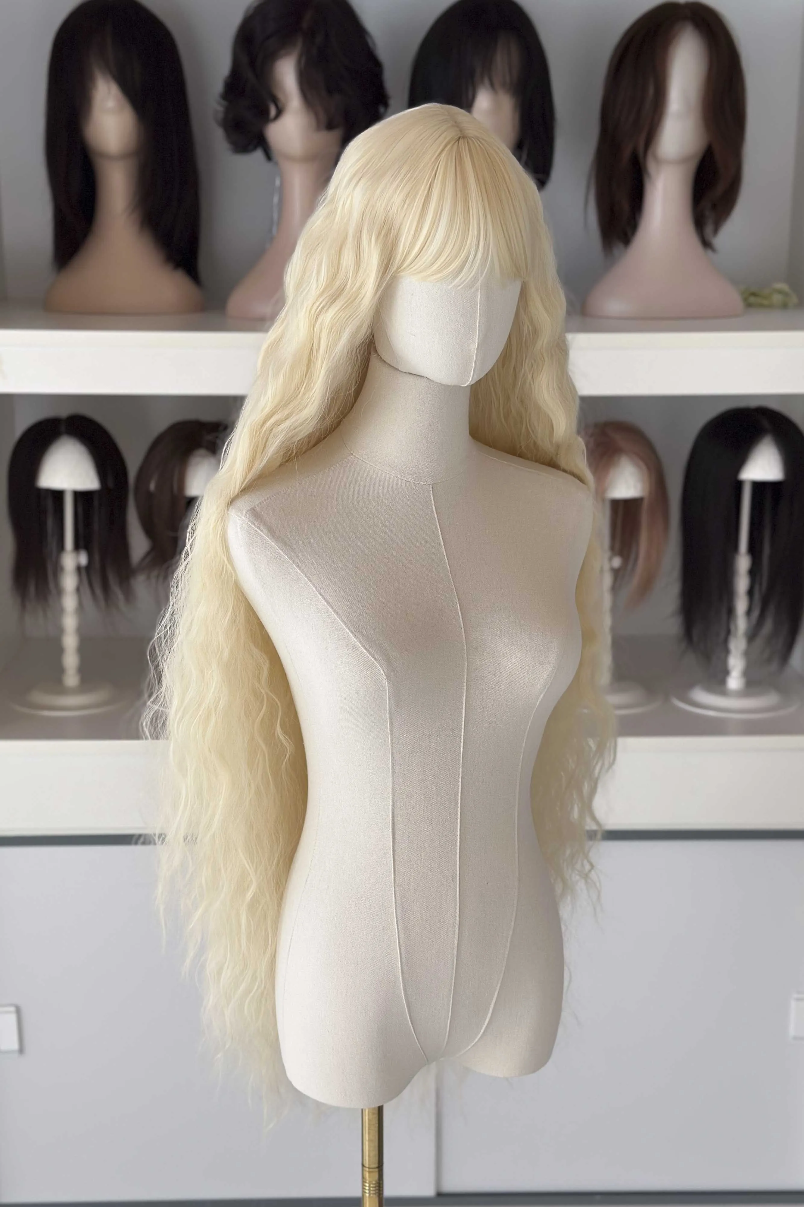 Icy Platinum Blonde Extra Long Wavy Wig with Bangs Luna sold by Her Wig Closet product image thumbnail 5