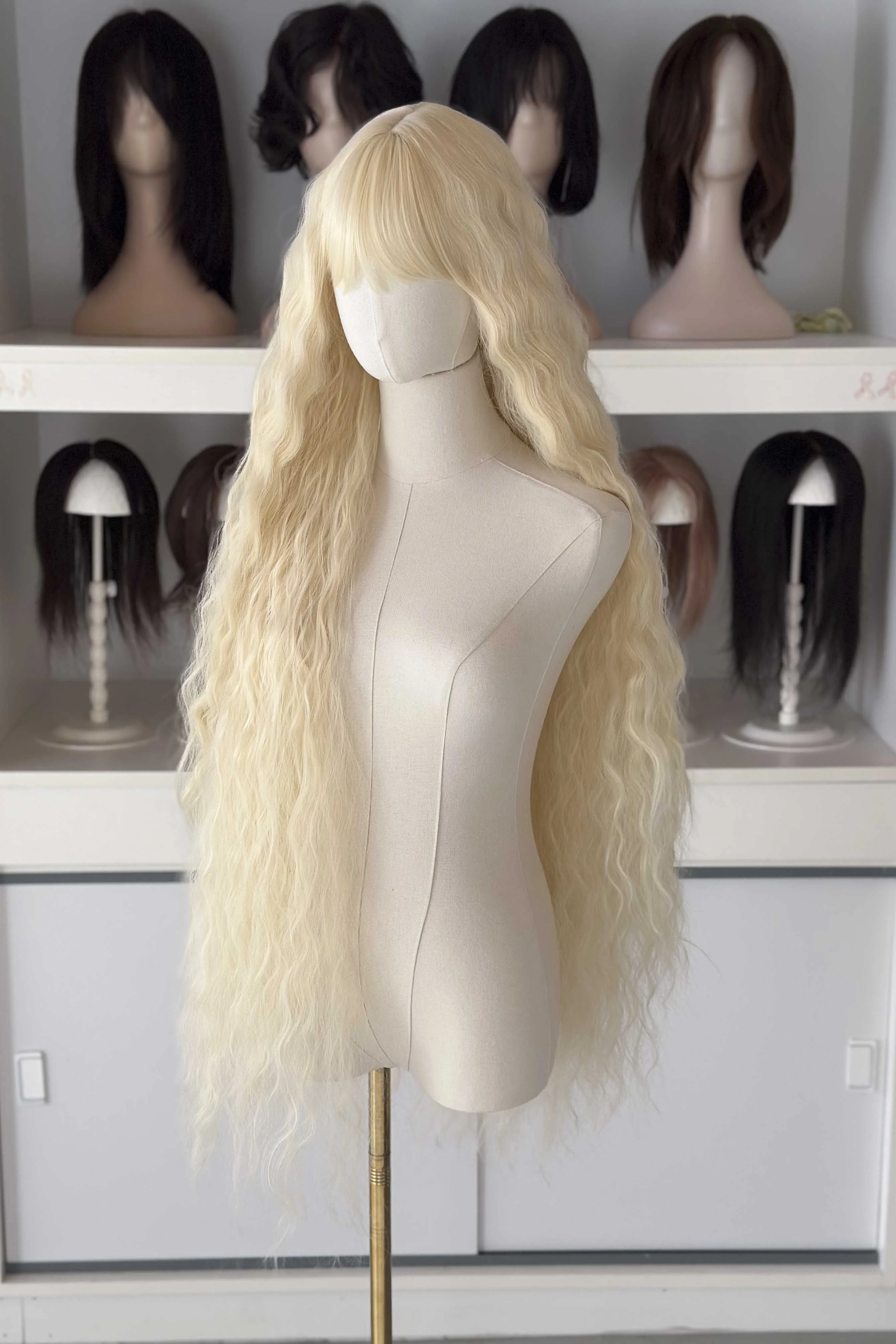 Icy Platinum Blonde Extra Long Wavy Wig with Bangs Luna sold by Her Wig Closet product image thumbnail 3