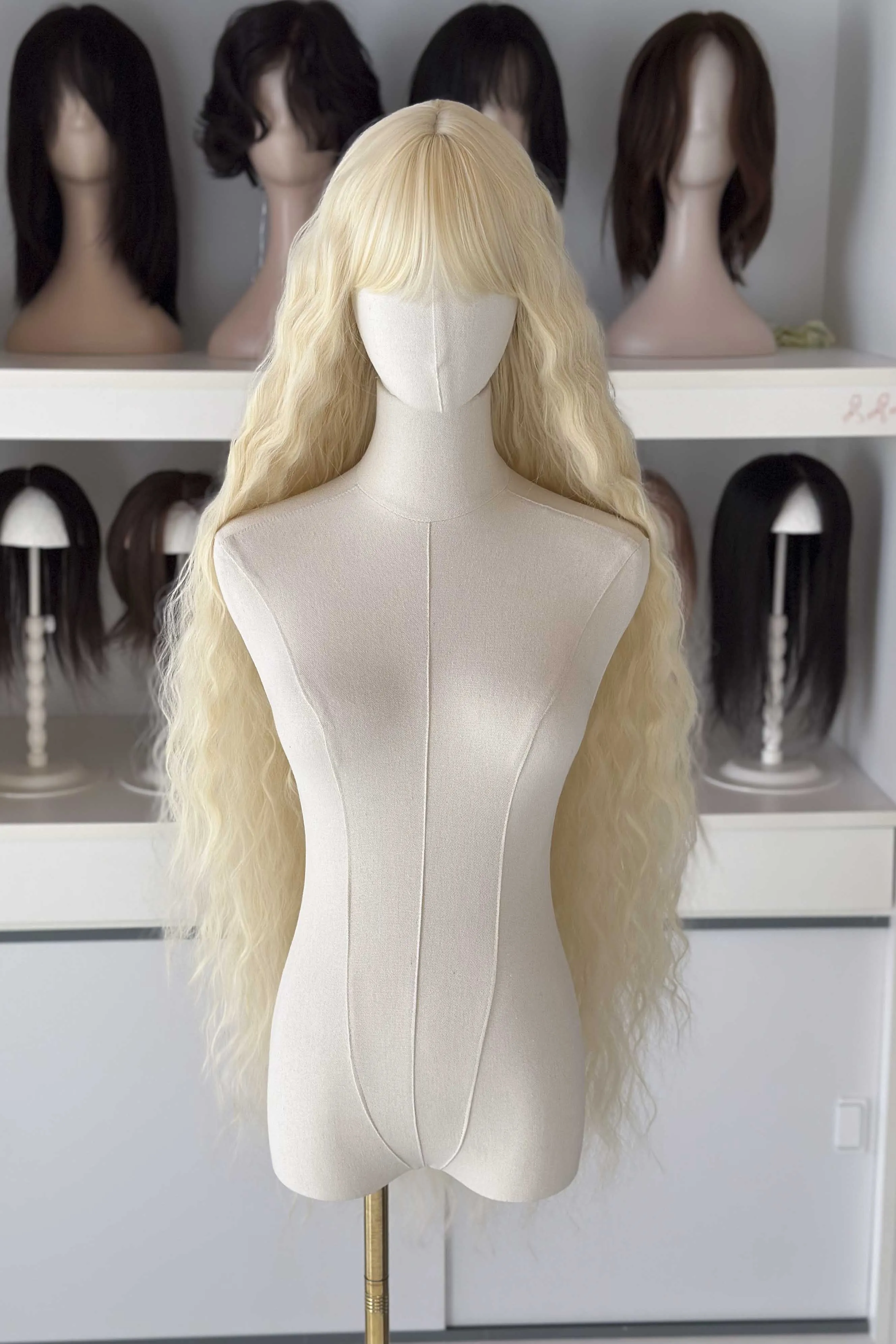 Icy Platinum Blonde Extra Long Wavy Wig with Bangs Luna sold by Her Wig Closet product image thumbnail 2