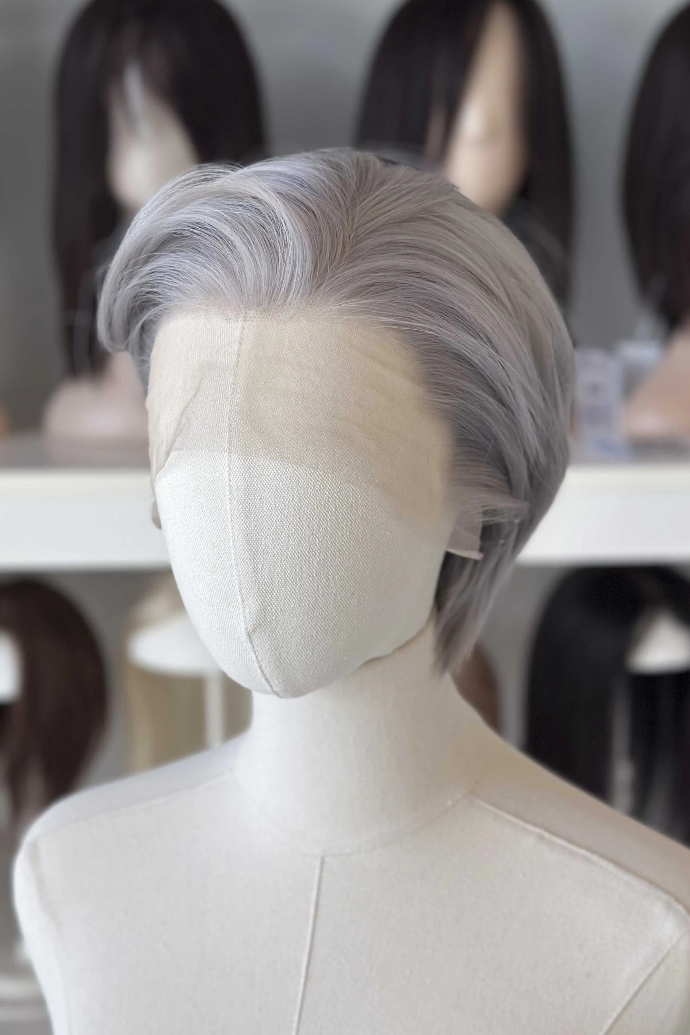 Platinum Silver Straight Short Lace Front Synthetic Wig Sylus sold by Her Wig Closet product image thumbnail 3