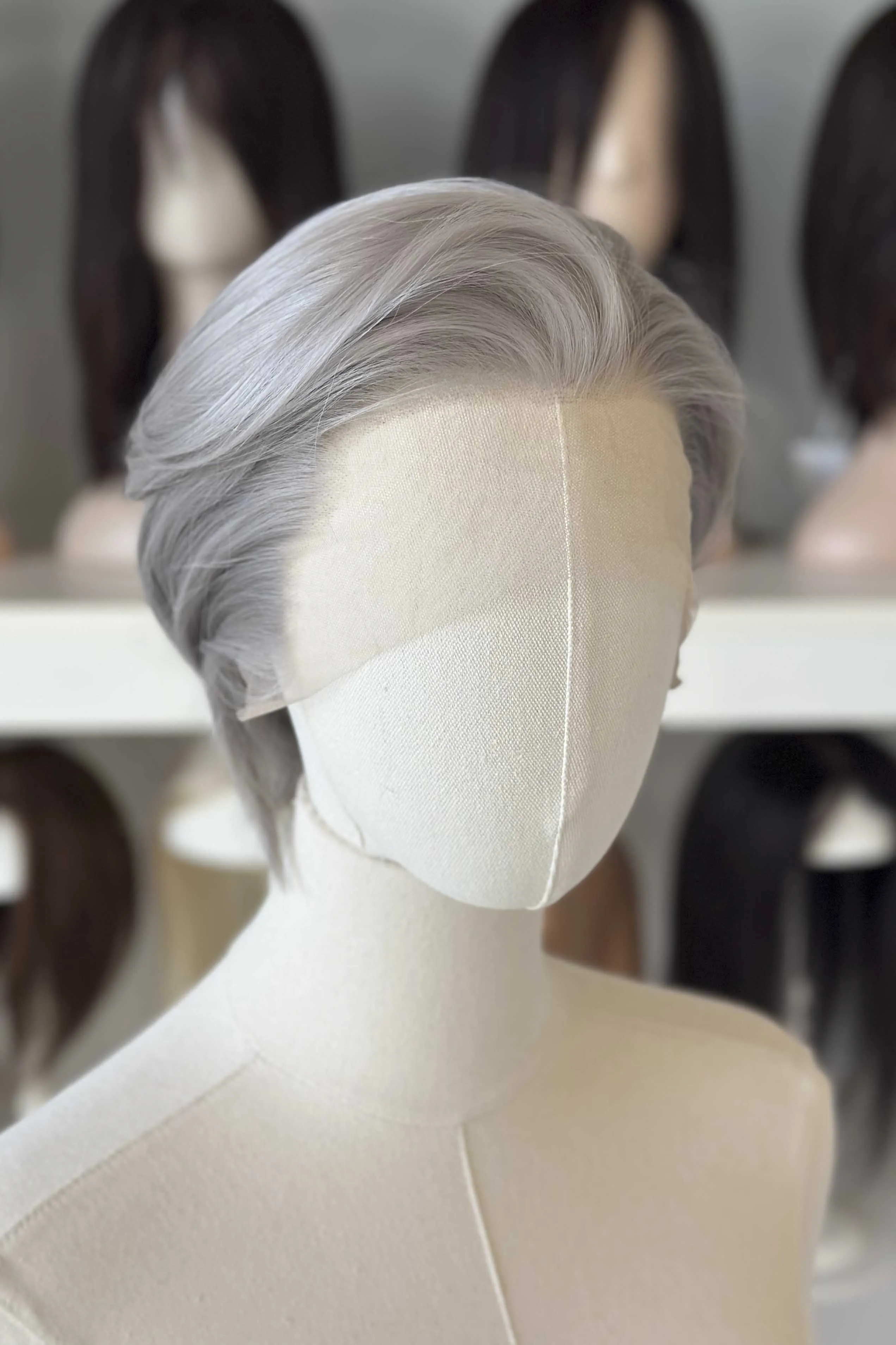 Platinum Silver Straight Short Lace Front Synthetic Wig Sylus sold by Her Wig Closet