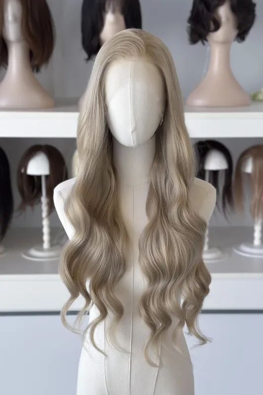 Golden Light Blonde Wavy Lace Front Wig Aelin made by Her Wig Closet