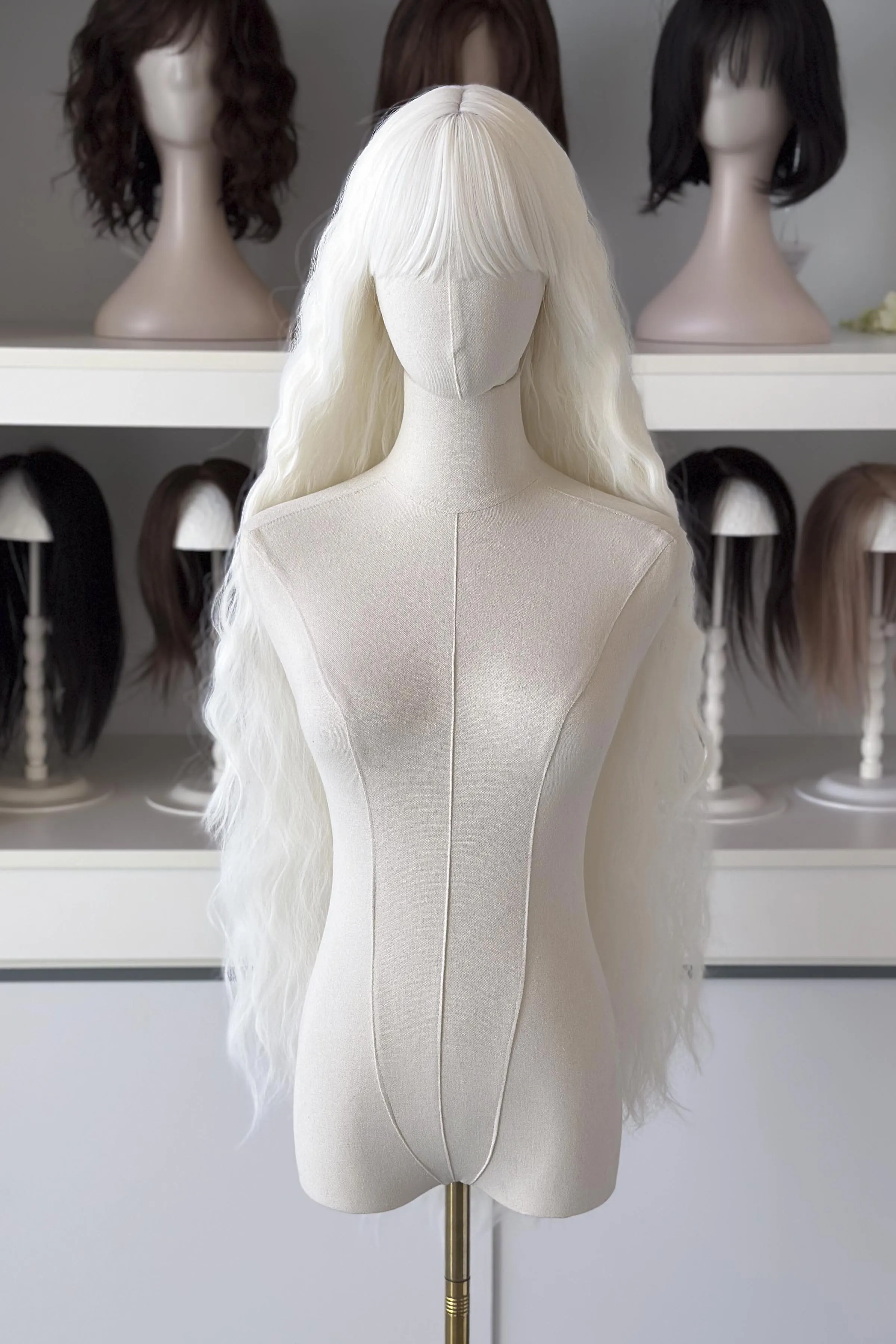 Platinum White Extra Long Wavy Wig with Bangs Thea sold by Her Wig Closet product image thumbnail 3