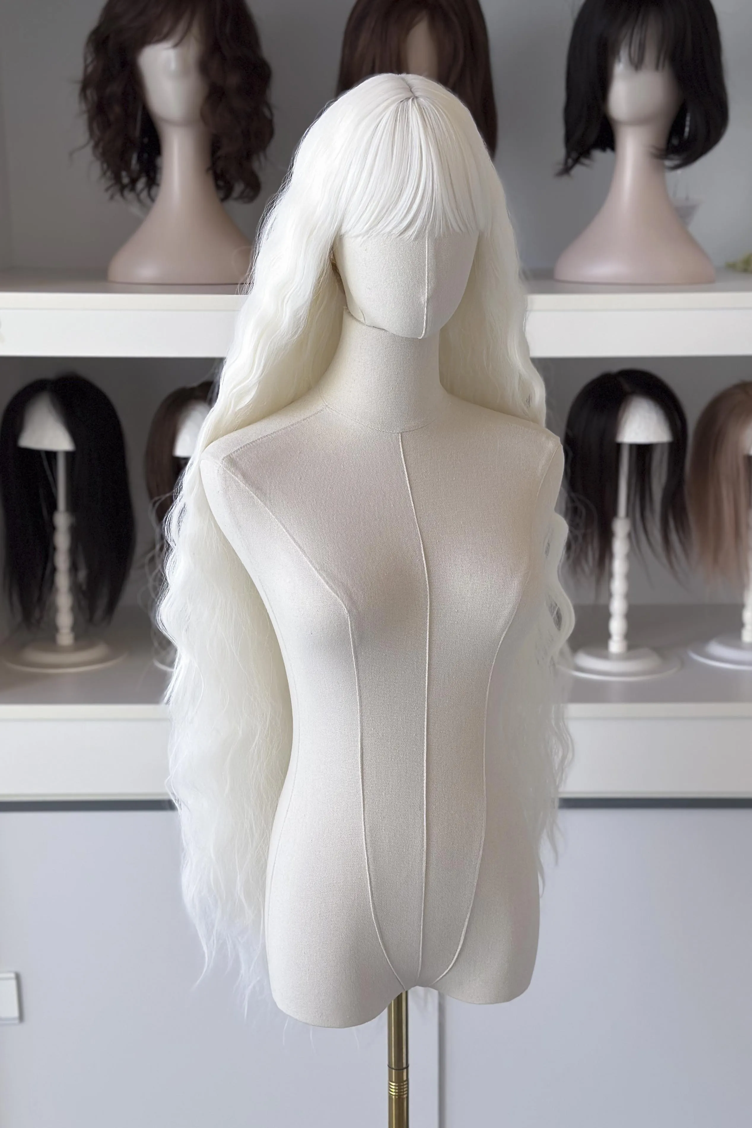 Platinum White Extra Long Wavy Wig with Bangs Thea sold by Her Wig Closet product image thumbnail 2