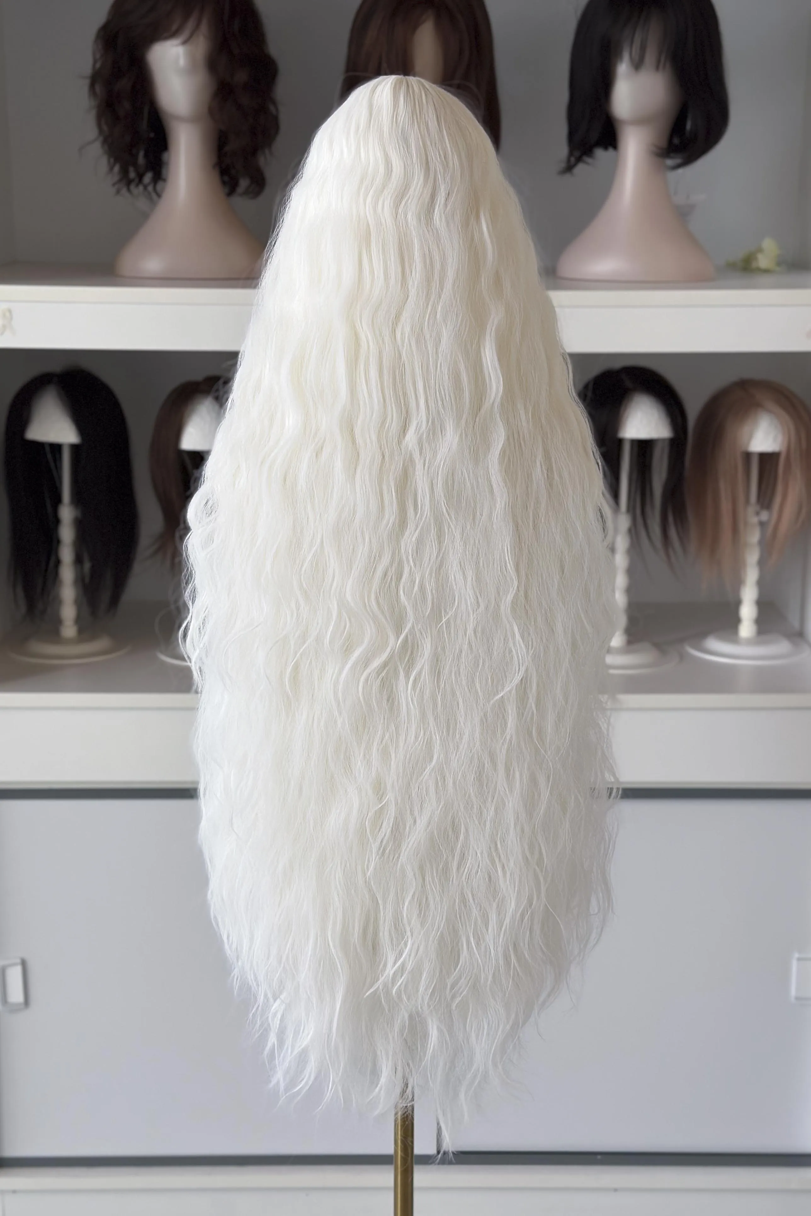 Platinum White Extra Long Wavy Wig with Bangs Thea sold by Her Wig Closet product image thumbnail 4