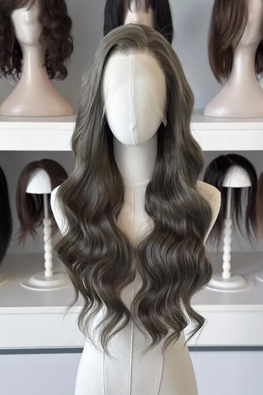 Dark Ash Golden Brown with Green Undertones Wavy Lace Front Wig Hazel made by Her Wig Closet