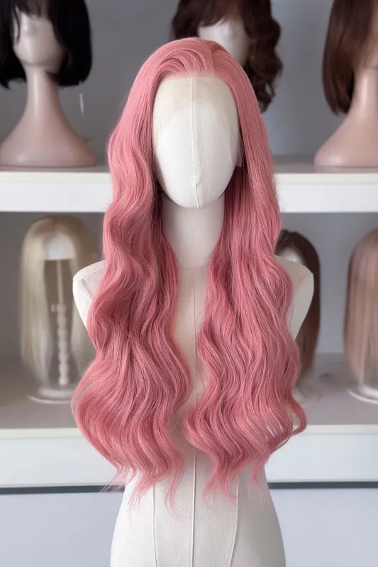 Sakura Pink Wavy Lace Front Wig Angeline made by Her Wig Closet