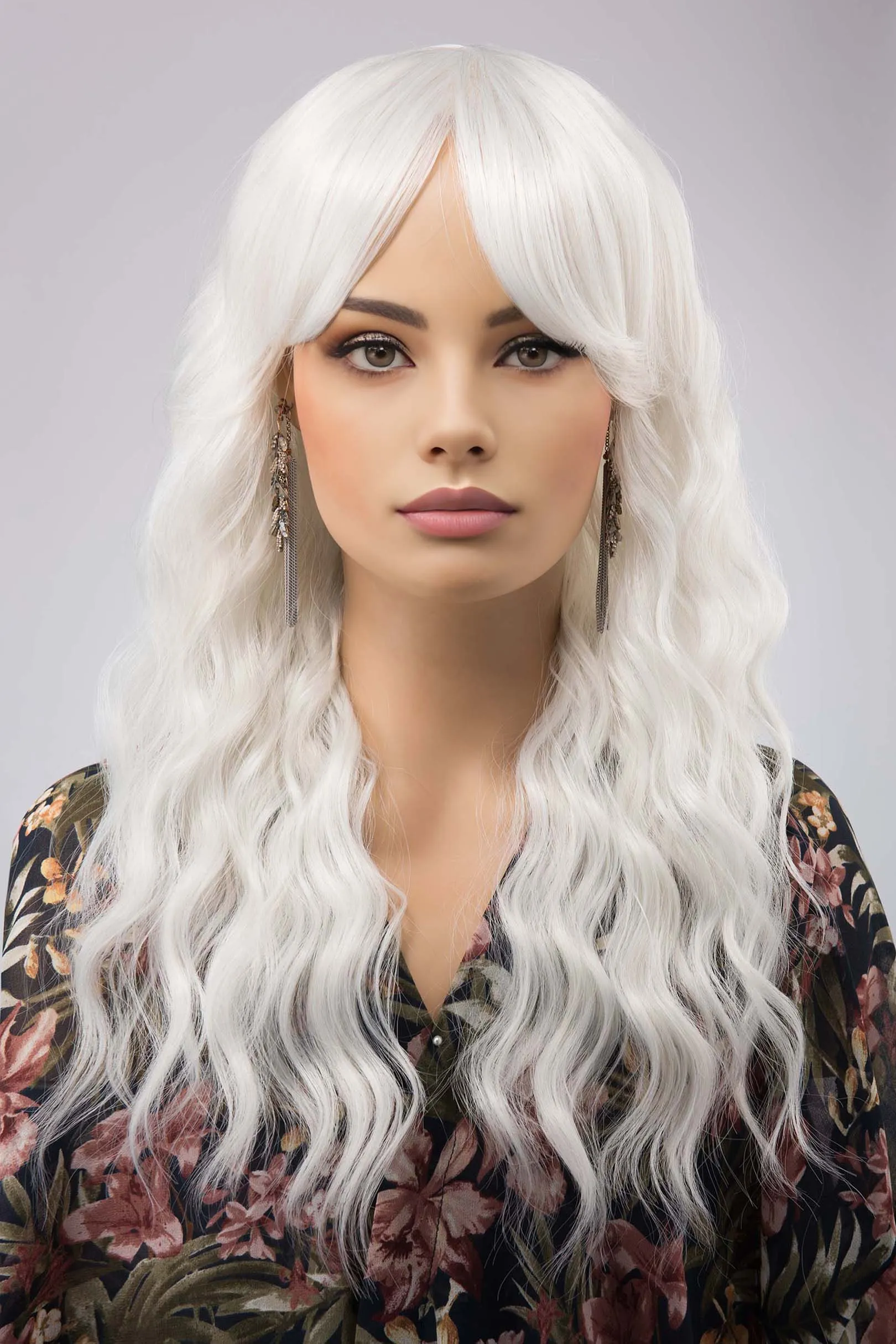 Pearl White Wavy Synthetic Wig with Bangs Marlon sold by Her Wig Closet product image thumbnail 3