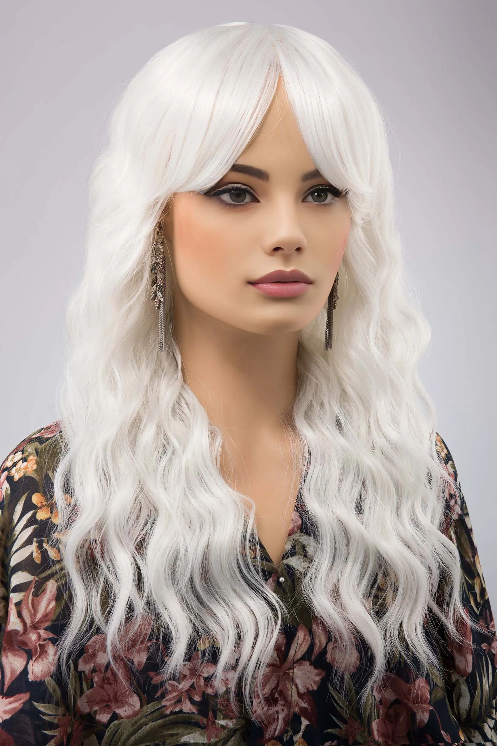 Pearl White Wavy Synthetic Wig with Bangs Marlon sold by Her Wig Closet