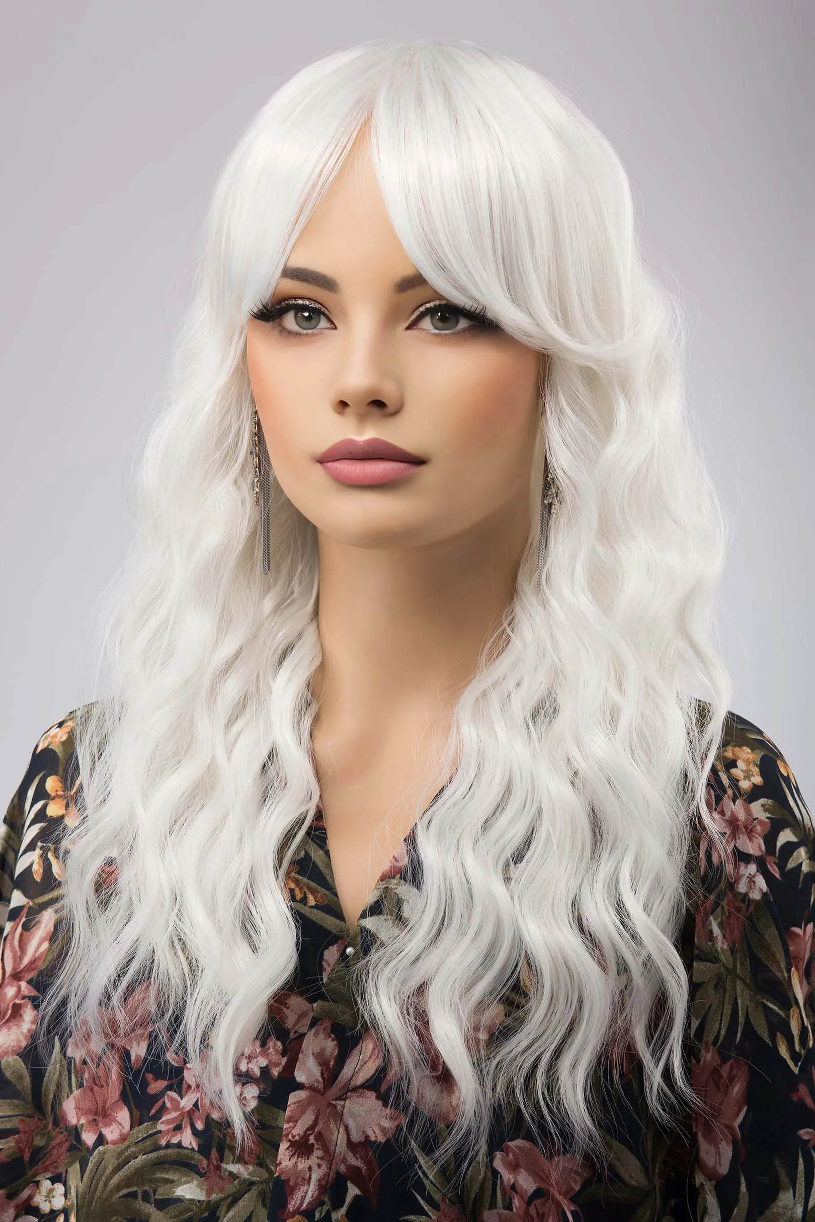 Pearl White Wavy Synthetic Wig with Bangs Marlon sold by Her Wig Closet product image thumbnail 4