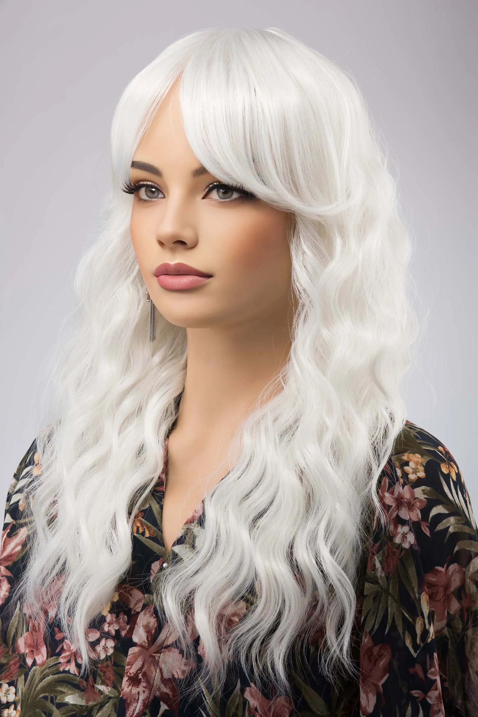 Pearl White Wavy Synthetic Wig with Bangs Marlon sold by Her Wig Closet product image thumbnail 5