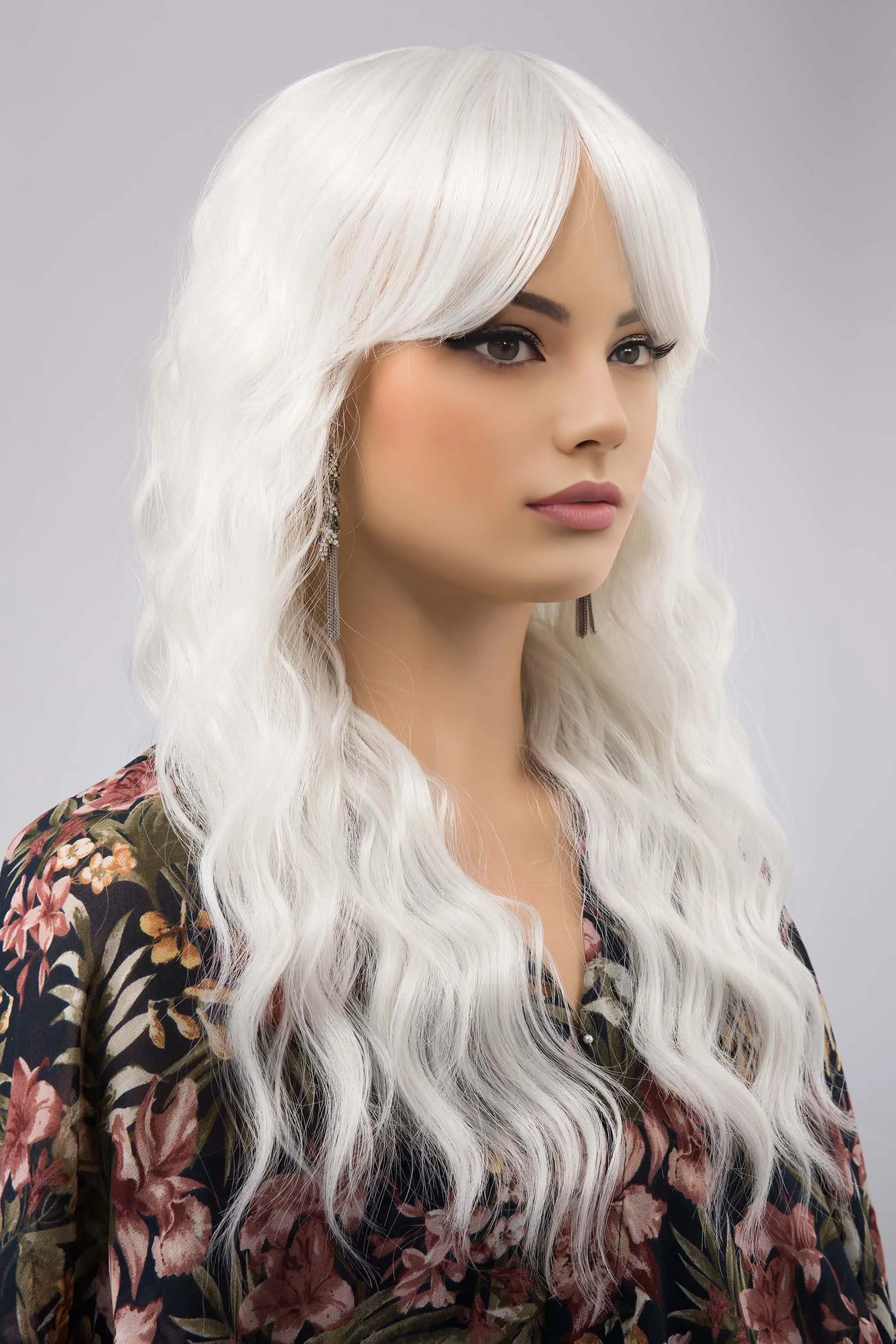 Pearl White Wavy Synthetic Wig with Bangs Marlon sold by Her Wig Closet product image thumbnail 2