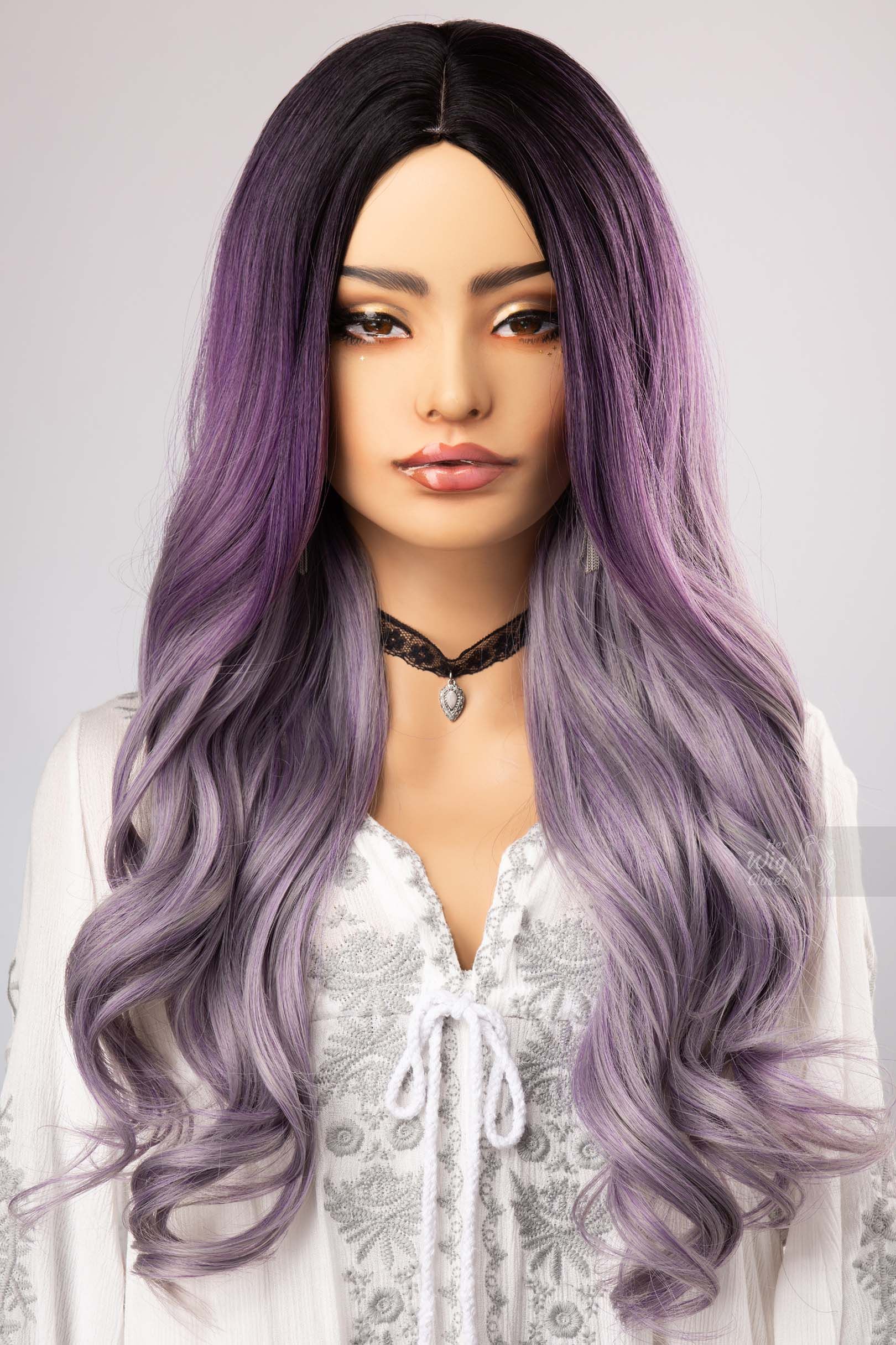 Lavender Purple with Grey Undertones Ombre Wig with Long Wavy Hair Her WIg Closet Vesta sold by Her Wig Closet product image thumbnail 6