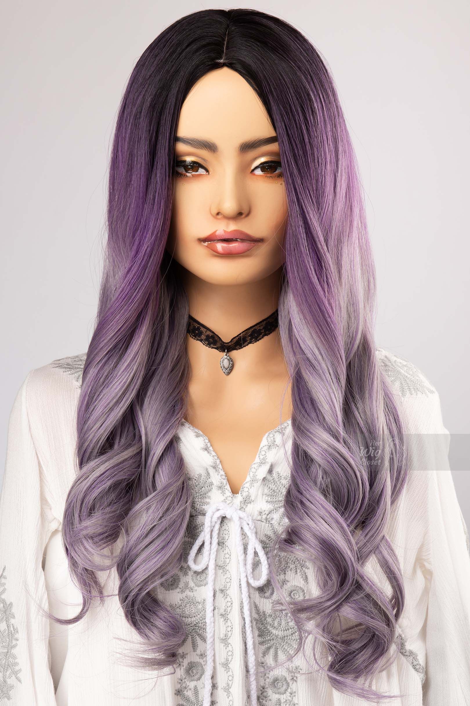 Lavender Purple with Grey Undertones Ombre Wig with Long Wavy Hair Her WIg Closet Vesta sold by Her Wig Closet product image thumbnail 8