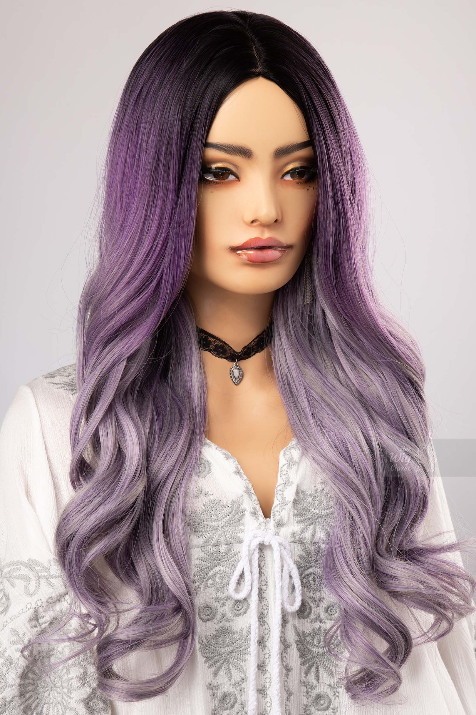 Lavender Purple with Grey Undertones Ombre Wig with Long Wavy Hair Her WIg Closet Vesta sold by Her Wig Closet product image thumbnail 7